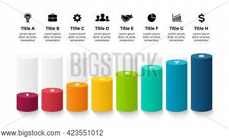 3d Vector Perspective Infographic. Presentation Slide Template. Eight Step Options. Percentage Chart