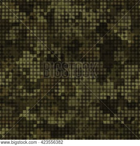 Military Camouflage Seamless Pattern. Autumn Forest Digital Pixel Style.