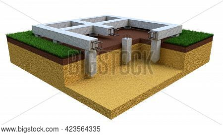 Pier And Beam Foundation, Isolated Cgi Industrial 3d Illustration