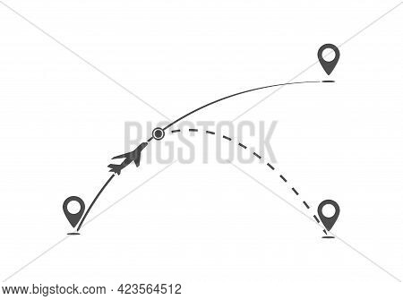 Flight Path Of The Aircraft On The Course From One Point To Another And The Dotted Line Of The Route