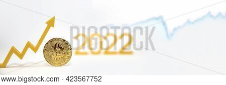 Bitcoin. Bitcoin Price In 2022. Popular Cryptocurrency Rate. The Bitcoin Coin On The Price Chart Is 