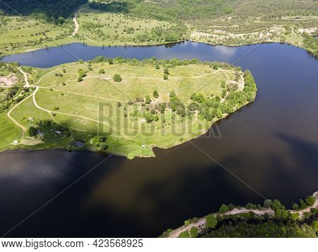Aerial View Of Upper Gabra Lake At Lozenska Mountain, Sofia Region, Bulgaria