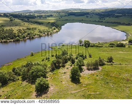 Aerial View Of Upper Gabra Lake At Lozenska Mountain, Sofia Region, Bulgaria