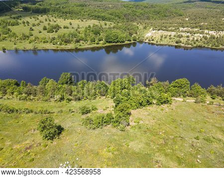 Aerial View Of Upper Gabra Lake At Lozenska Mountain, Sofia Region, Bulgaria