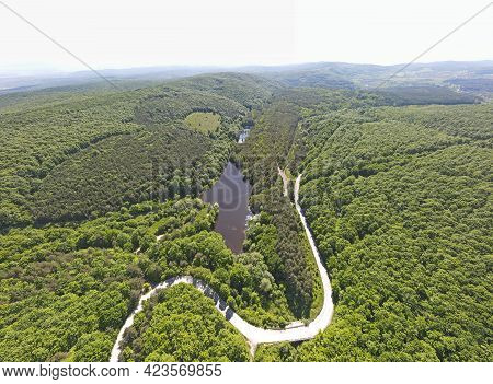 Aerial Panorama Of Sua Gabra Lakes At Lozenska Mountain, Sofia Region, Bulgaria