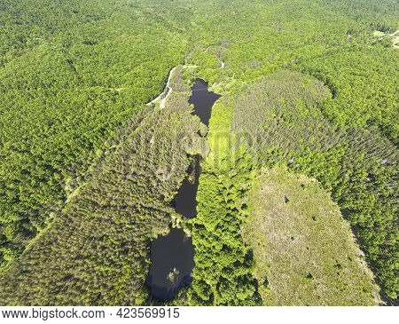 Aerial Panorama Of Sua Gabra Lakes At Lozenska Mountain, Sofia Region, Bulgaria