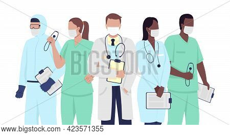 Medical Professionals Semi Flat Color Vector Characters. Healthcare Workers Figures. Doctors, Nurses