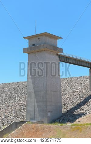 BREA, CALIFORNIA - 9 JUN 2021: The Carbon Canyon Dam, was constructed in 1959 as a response to Orange Countys growth and its need for flood control.