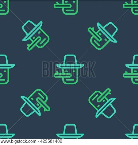 Line Pinocchio Icon Isolated Seamless Pattern On Blue Background. Vector