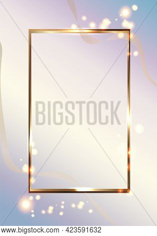 Gold Square Frame And Flares Of Fire, Great Design For Any Purpose. Light Delicate Background. Curb 
