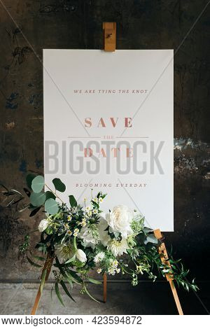 Wedding poster mockup with beautiful white flowers