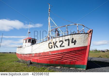 Abandoned Boat In Gardur At Reykjanes Peninsula Iceland. Iceland Landmark