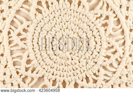 Circle Shaped Macramé Patern, A Form Of Textile Produced Using Knotting Techniques