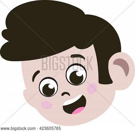 Cute Kid Face. Cute And Adorable Caucasian Kid With Brunette Hair. Cute Face With Innocent Expressio