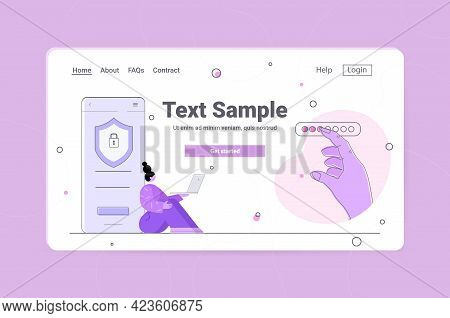 Business Woman Entering Passcode On Laptop Data Privacy Security Protection Concept