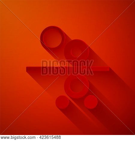 Paper Cut Paper Roll Of A Printing Press Icon Isolated On Red Background. Paper Art Style. Vector