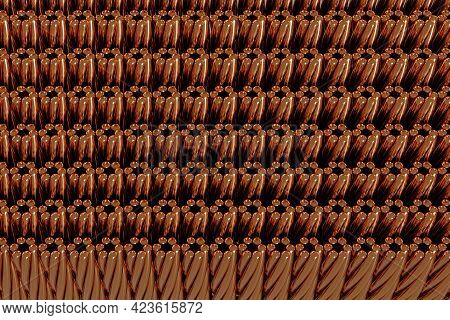 3d Illustration Of A   сopper Metal, Copper Rods. A Row Of Copper Wire