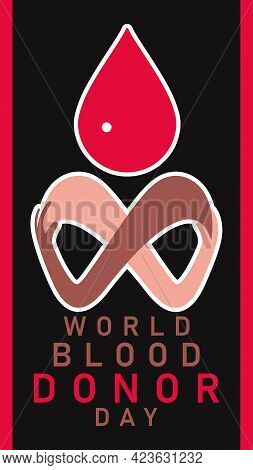 World Donor Day Background With Blood Drop, Multiethnic Hands. World Blood Donor Day Concept Backgro