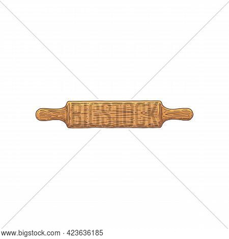 Hand Drawn Symbol Of Kitchen Rolling Pin Engraving Vector Illustration Isolated.
