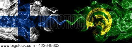 Finland, Finnish Vs Japan, Japanese, Mikasa, Hokkaido, Sorachi, Subprefecture Smoky Flags Side By Si