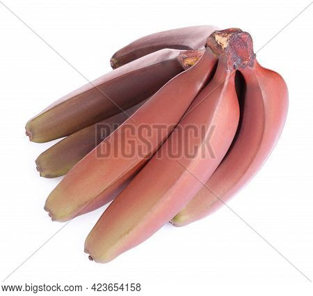 Delicious Red Baby Bananas On White Background