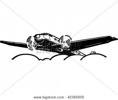 Airplane Flying Above Clouds - Retro Clipart Illustration