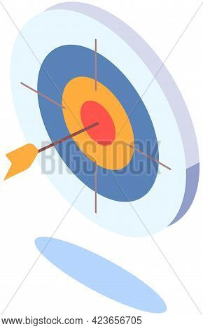 Success, On Target, Goals, Success Business Strategy Icon In Isometric Style. Target With Arrow In M