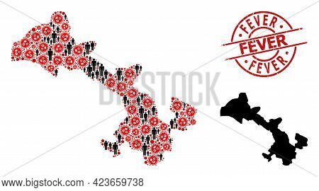 Mosaic Map Of Gansu Province United From Covid Elements And Men Icons. Fever Distress Watermark. Bla