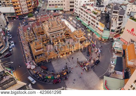 Yunlin, Taiwan - December 11th, 2019: aerial view of famous Beigang Chaotian Temple, Yunlin, Taiwan, Asia