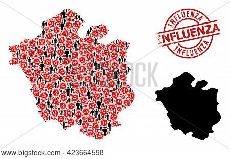 Collage Map Of Chandigarh City Organized From Covid Virus Items And Men Items. Influenza Textured Se