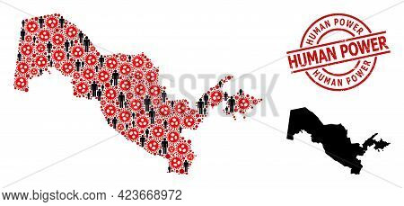 Mosaic Map Of Uzbekistan United From Covid-2019 Icons And Population Icons. Human Power Distress Sea