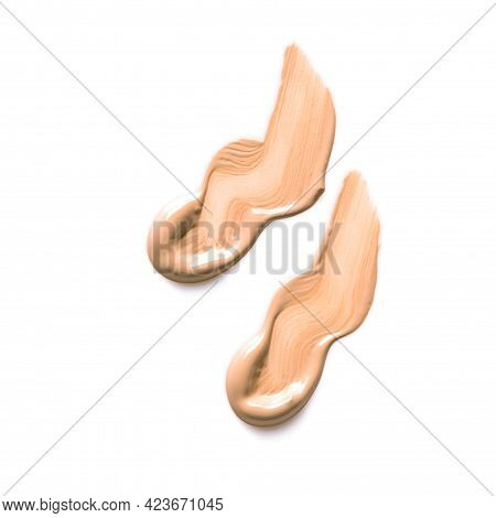 Light Make Up Base Swatches Isolated On White Background. Sample Of Cc, Bb Cream, Corrector Or Liqui