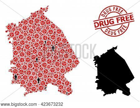 Mosaic Map Of Pavlodar Region Designed From Virus Elements And Demographics Icons. Drug Free Distres