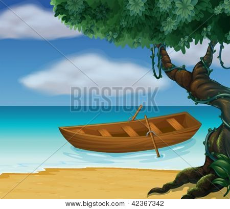 Illustration d'un bateau en bois dans la mer