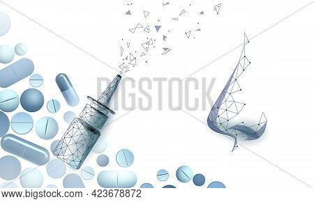 Rhinitis Nose Low Poly. Treatment Medicine Coryza. Pharmacy Runny Nose Spray. Drug Capsule Polygonal