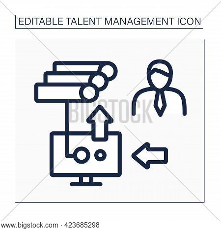 Hris Line Icon. Human Resource Information System. Intersection Of Human Resources And Information T