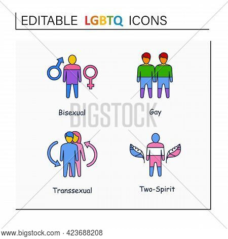 Lgbtq Collections Line Icons. Self Acceptance. Sexual Orientations. Bisexual, Gay, Transsexual, Two 