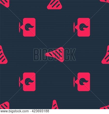 Set Location With Fire Flame And Steak Meat On Seamless Pattern. Vector