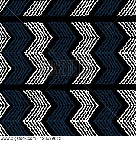 Black Blue And White Handmade Chevron Pattern
