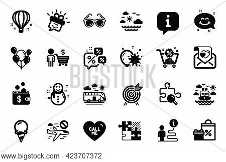 Vector Set Of Holidays Icons Related To Ice Cream, Call Me And Smile Chat Icons. Buyer, Shopping And