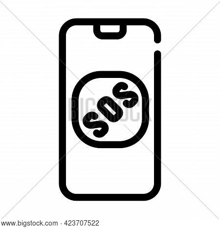 Sos Button On Smartphone Screen When Neurosis Line Icon Vector. Sos Button On Smartphone Screen When