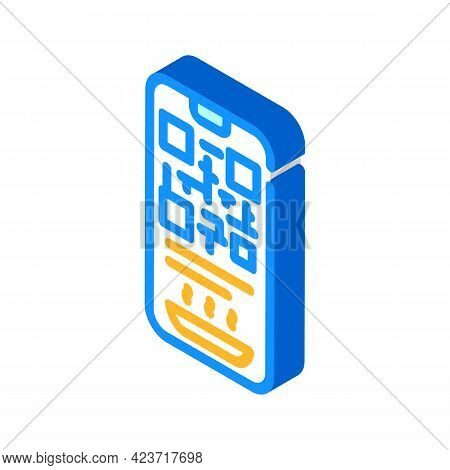 Qr Code To Receive Food In Canteen Isometric Icon Vector. Qr Code To Receive Food In Canteen Sign. I