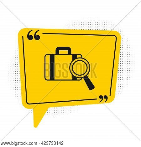 Black Airline Service Of Finding Lost Baggage Icon Isolated On White Background. Search Luggage. Yel