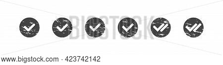 Checkmark Tick In Circle Grunge Collection, Check Approval And Read Message Tick Round Set In Sipmpl