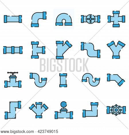 Set Of Plumbing Pipe Hardware Icon. Construction Connection Technical Pressure Plumbing Systems. Sil