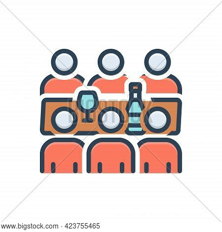 Color Illustration Icon For Gettogether Friends Celebrating Gathering Multitude Crowd