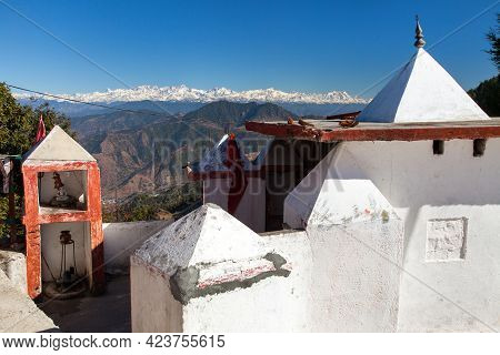 Hindu Temple And Himalaya Mountain, Mussoorie Road, Uttarakhand, India Himalayas Mountains