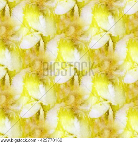 Seamless Botanical Print With Leaf Prints On Natural Silk. Ecoprint.  Hand-drawn Illustration.