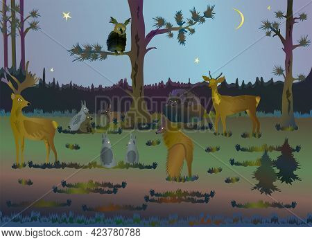 Animals of northern latitudes. Collection of animals in the forest.