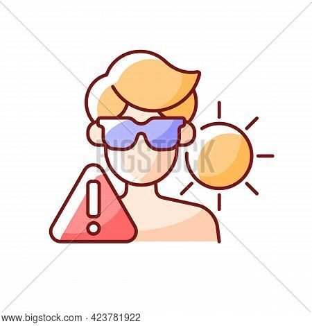 Overexposure To Sun Rgb Color Icon. Person In Sunglasses On Beach Risking Sunstroke. Man In Danger O
